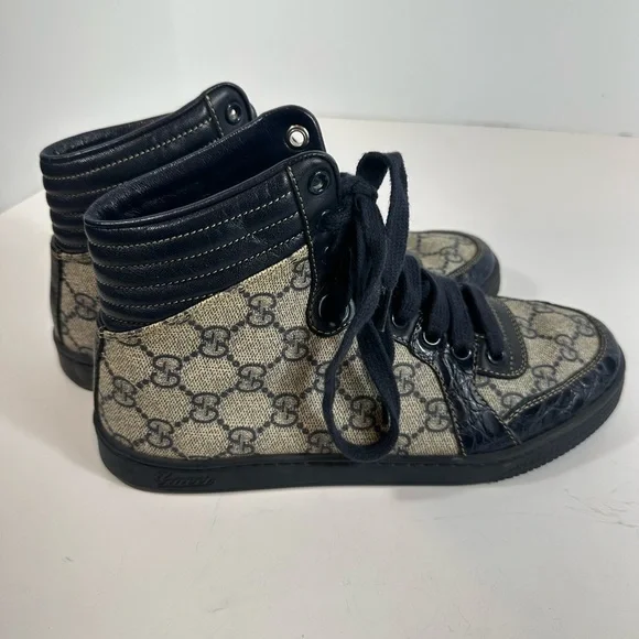 Gucci High Top Blue Croc Leather Monogram GG Canvas Sneakers Eu 36 US 6 - Picture 11 of 11